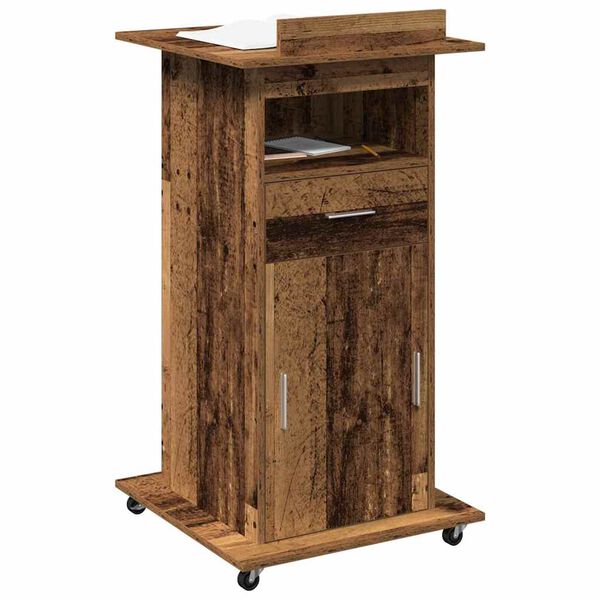 vidaXL Podium avec roue Bois ancien 55 x 55 x 107 cm Bois d'ingénierie