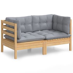 vidaXL Canap&eacute; 2 places de jardin et coussins gris Bois de pin solide