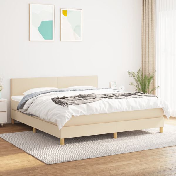 vidaXL Sommier &agrave; lattes de lit avec matelas Cr&egrave;me 180x200 cm Tissu