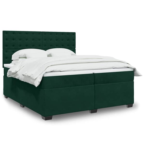 vidaXL Sommier &agrave; lattes de lit et matelas Vert fonc&eacute; 200x200cm Velours