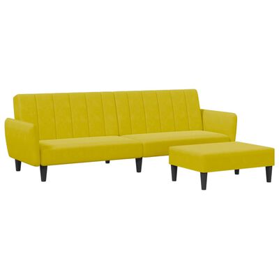 vidaXL Canapé-lit à 2 places avec repose-pied jaune velours