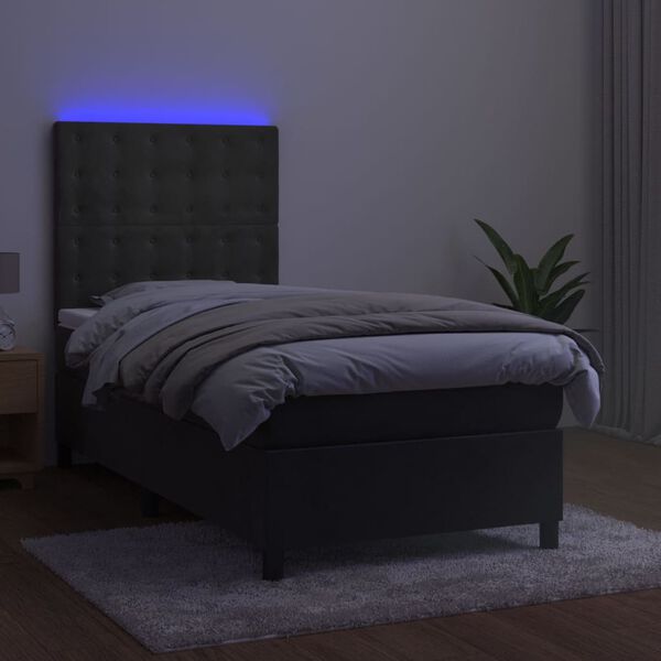 vidaXL Sommier &agrave; lattes de lit matelas et LED Gris fonc&eacute; 100x200 cm