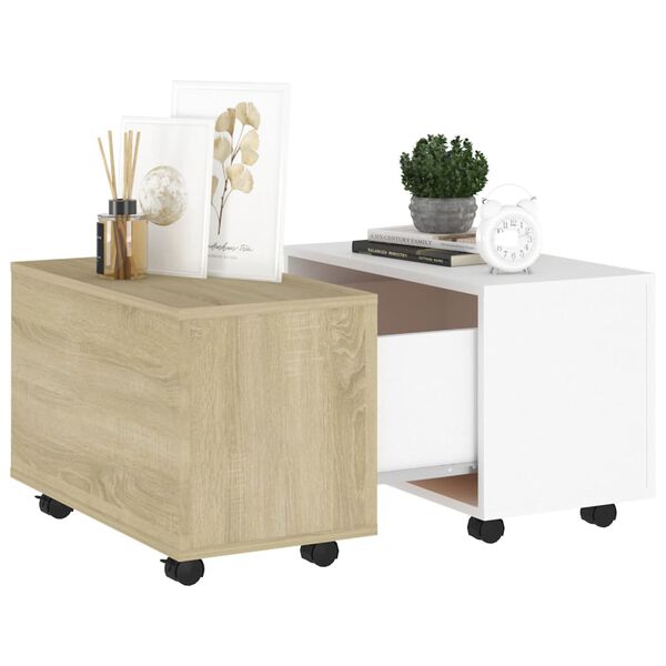 vidaXL Table basse blanc et ch&ecirc;ne sonoma 60x60x38 cm bois d'ing&eacute;nierie