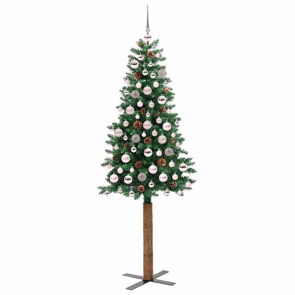 vidaXL Sapin de Noël mince Vert 180 cm PVC et bois de pin massif