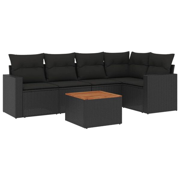 vidaXL Salon de jardin 6 pcs avec coussins noir r&eacute;sine tress&eacute;e