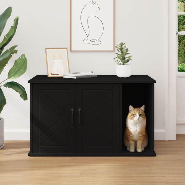 vidaXL Maison pour chat Noir 85 x 55 x 50 cm Bois d'ing&eacute;nierie