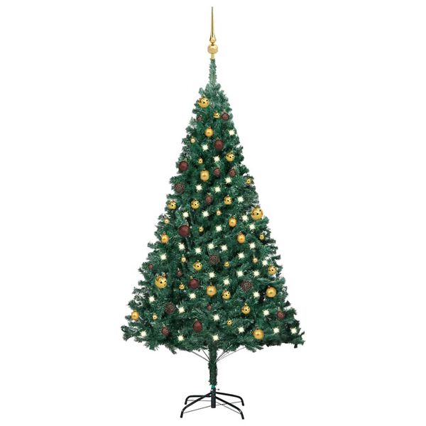 vidaXL Arbre de No&euml;l artificiel pr&eacute;-&eacute;clair&eacute; et boules vert 180 cm PVC
