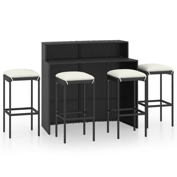 vidaXL Ensemble de bar de jardin avec coussins 5 pcs Noir