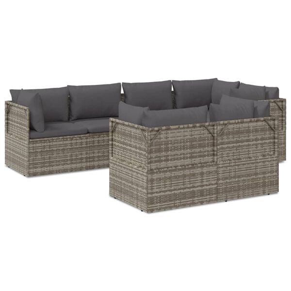 vidaXL Salon de jardin 7 pcs avec coussins Gris R&eacute;sine tress&eacute;e
