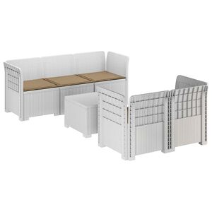 vidaXL Canap&eacute; de Jardin 5 Places avec Coussins Aspect Rotin PP Blanc