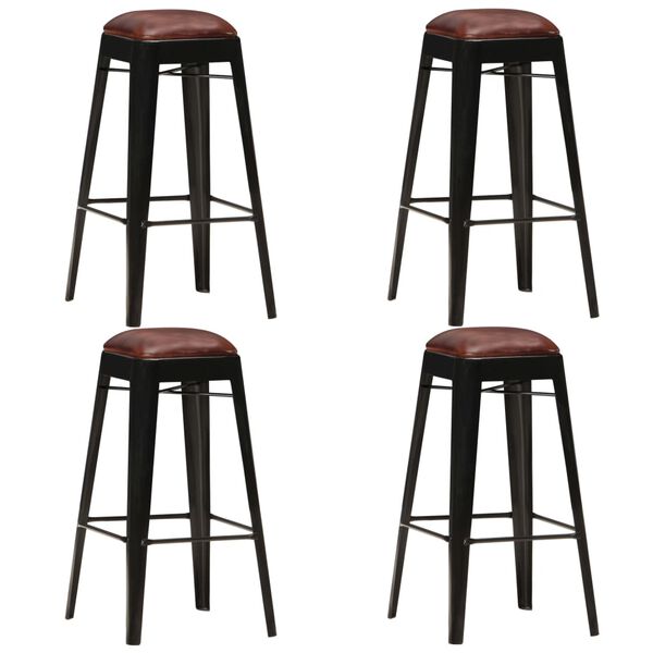 vidaXL Tabourets de bar lot de 4 noir cuir v&eacute;ritable
