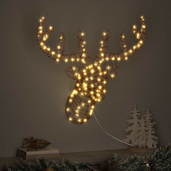 vidaXL Tra&icirc;neau tir&eacute; par un renne avec 140 LED Blanc chaud Rotin