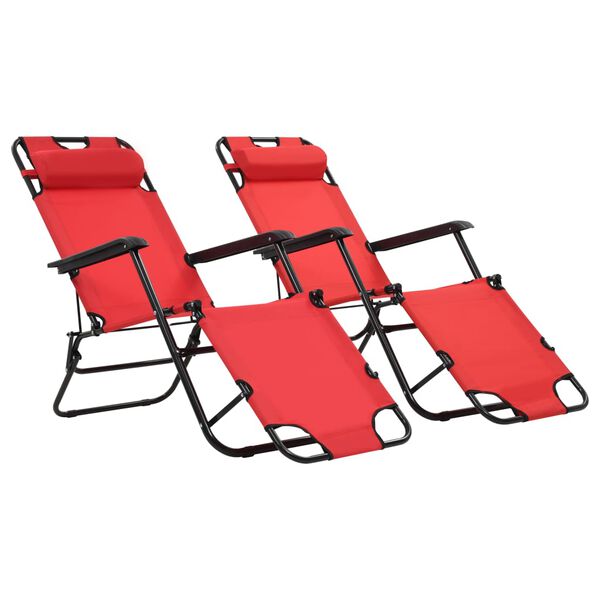 vidaXL Chaises longues pliables 2 pcs avec repose-pied Acier Rouge