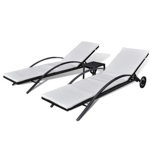vidaXL Chaises longues avec table R&eacute;sine tress&eacute;e Noir