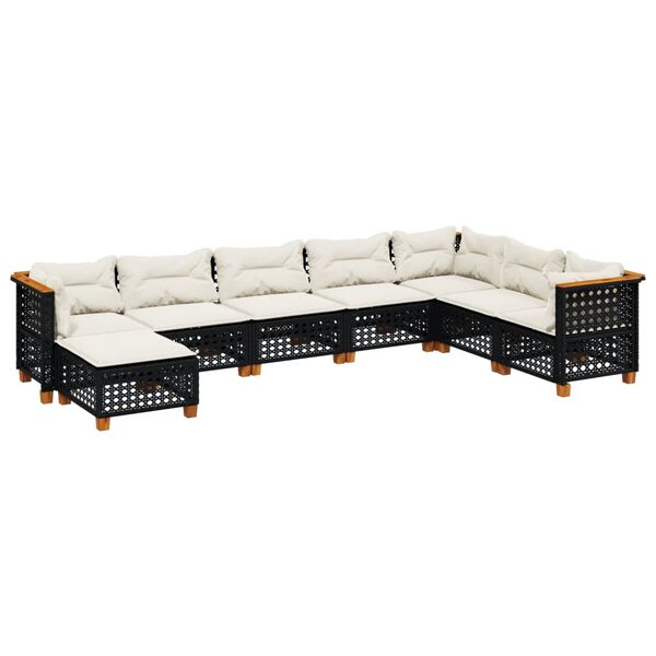 vidaXL Salon de jardin 8 pcs avec coussins noir r&eacute;sine tress&eacute;e