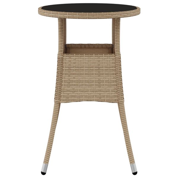 vidaXL Table de jardin Ø60x75 cm Verre trempé/résine tressée Beige