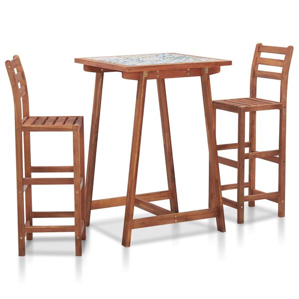 vidaXL Ensemble de bar d'ext&eacute;rieur 3 pcs Carreau mosa&iuml;que et acacia