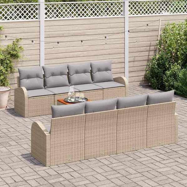 vidaXL Ensemble de canapé de jardin avec coussin 9 pcs Beige polyrotin