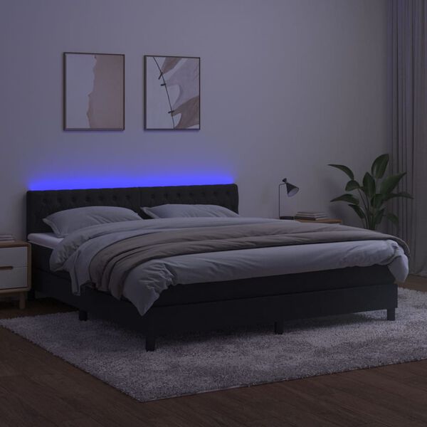 vidaXL Sommier &agrave; lattes de lit avec matelas et LED Noir 160x200 cm