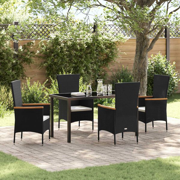 vidaXL Ensemble de salle &agrave; manger pour jardin avec coussin 5 pcs Noir