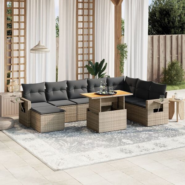 vidaXL Salon de jardin 9 pcs avec coussins gris r&eacute;sine tress&eacute;e