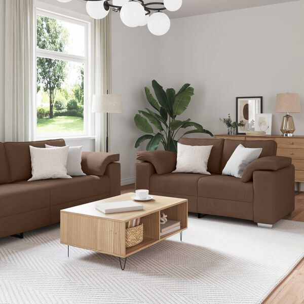 vidaXL Canapé 3 pcs Marron Tissu en lin mélangé