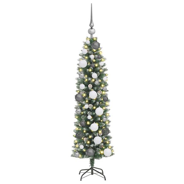 vidaXL Arbre de No&euml;l artificiel slim avec 150 LED Vert et blanc 120 cm