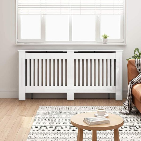 vidaXL Cache-Radiateur Blanc brillant 172 x 19 x 81,5 cm