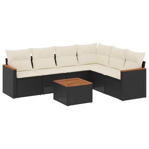 vidaXL Salon de jardin 7 pcs avec coussins noir r&eacute;sine tress&eacute;e