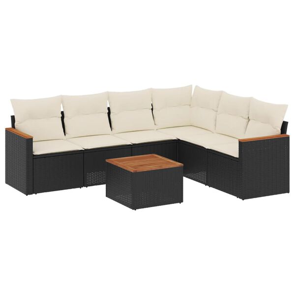 vidaXL Salon de jardin 7 pcs avec coussins noir r&eacute;sine tress&eacute;e