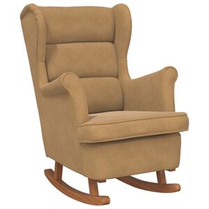 vidaXL Fauteuil &agrave; bascule &agrave; oreilles en velours marron bois massif