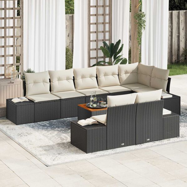 vidaXL Ensemble de canap&eacute; de jardin 9 pcs Noir et blanc