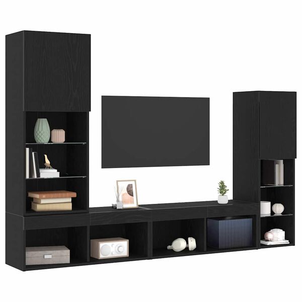 vidaXL Meuble TV 4 pcs Ch&ecirc;ne noir Bois d'ing&eacute;nierie