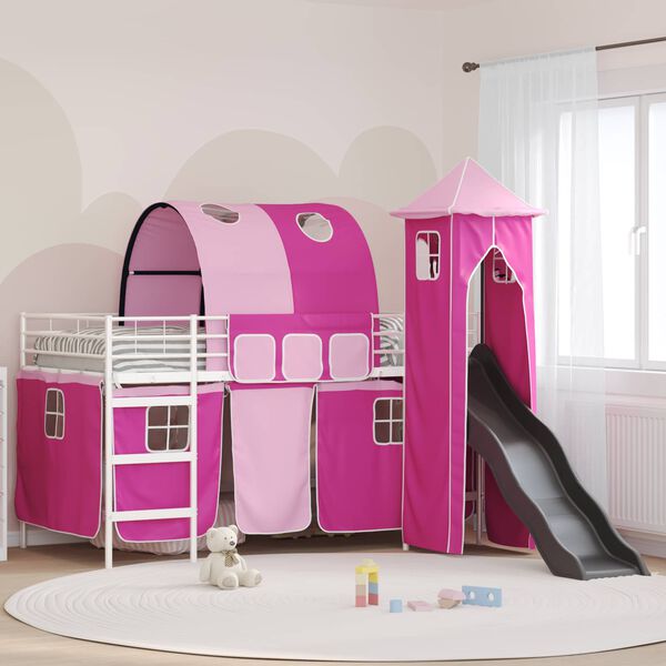vidaXL Lit mezzanine pour enfants Blanc et rose 99,5 x 200 cm M&eacute;tал