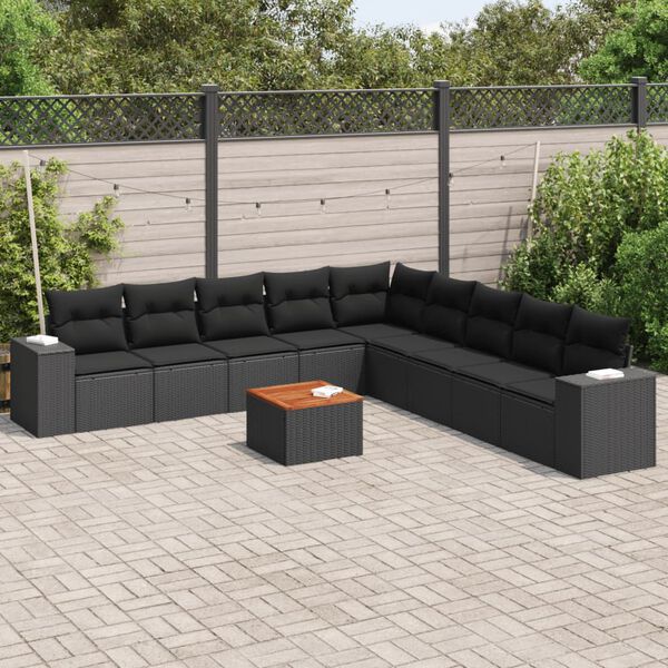 vidaXL Salon de jardin 10 pcs avec coussins noir r&eacute;sine tress&eacute;e