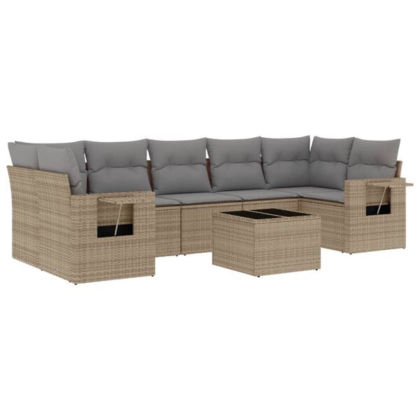 vidaXL Salon de jardin avec coussins 8 pcs beige r&eacute;sine tress&eacute;e