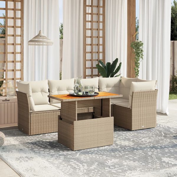 vidaXL Salon de jardin avec coussins 5 pcs beige r&eacute;sine tress&eacute;e