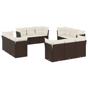 vidaXL Salon de jardin avec coussins 12 pcs marron r&eacute;sine tress&eacute;e