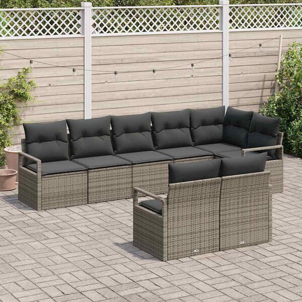 vidaXL Ensemble de canap&eacute; de jardin avec coussin 8 pcs Gris polyrotin