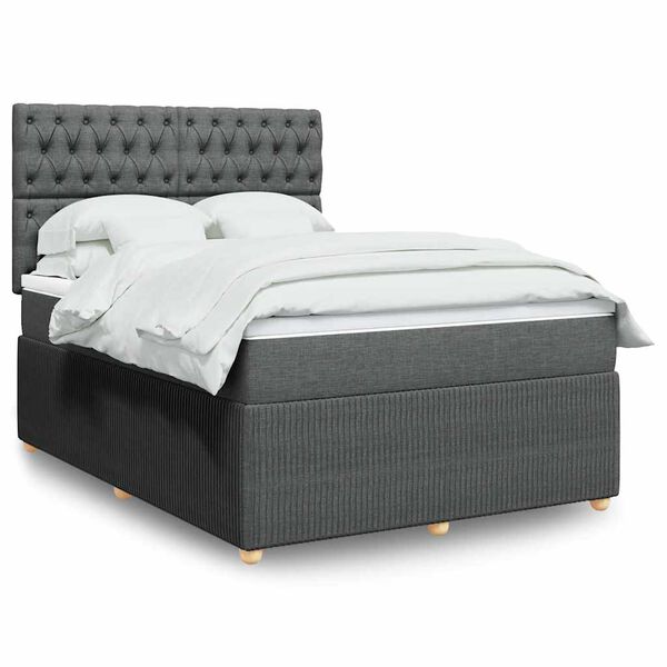 vidaXL Sommier &agrave; lattes de lit avec matelas Gris fonc&eacute; 160x200cm Tissu