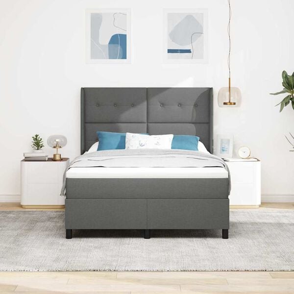 vidaXL Lit &agrave; ressorts avec matelas Gris fonc&eacute; 140 x 190 cm tissu