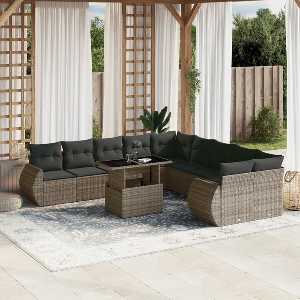 vidaXL Salon de jardin 11 pcs avec coussins gris r&eacute;sine tress&eacute;e