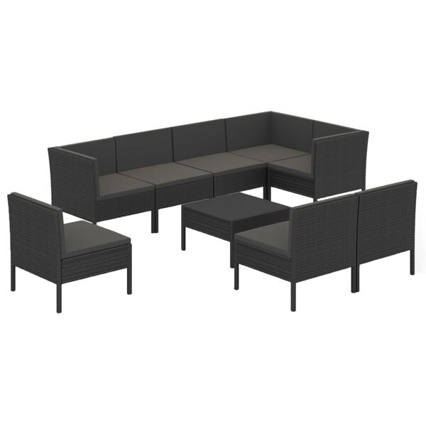 vidaXL Salon de jardin 9 pcs avec coussins R&eacute;sine tress&eacute;e Noir
