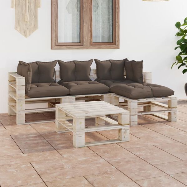 vidaXL Salon palette de jardin 5 pcs avec coussins bois de pin