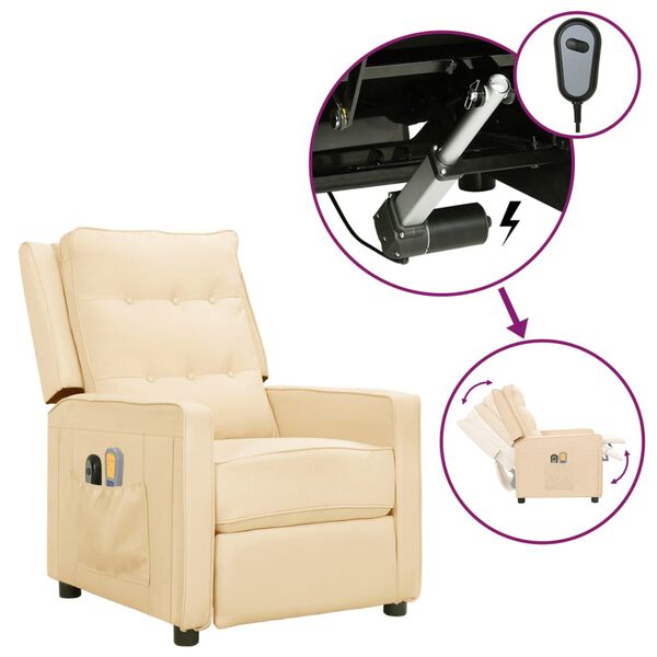 vidaXL Fauteuil électrique de massage Crème Tissu