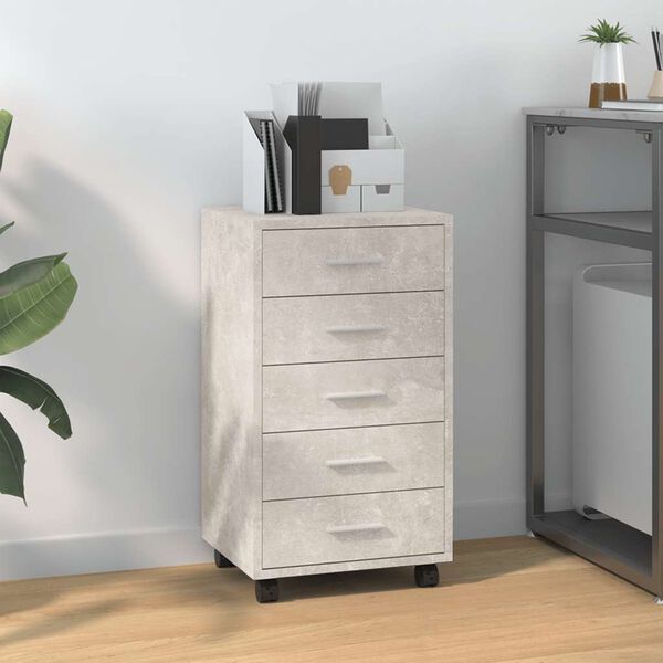 vidaXL Armoire &agrave; tiroirs avec roulettes Gris b&eacute;ton Bois d'ing&eacute;nierie