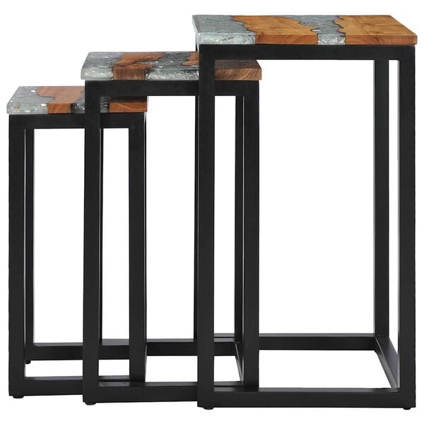 vidaXL Tables gigognes 3 pcs Bois de teck massif et polyrésine