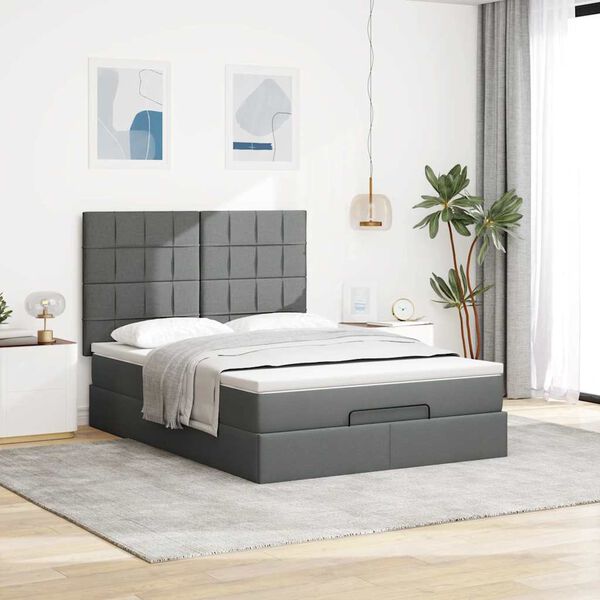 VidaXL Cadre de lit ottoman avec matelas gris fonc&eacute; 140x200 cm tissu