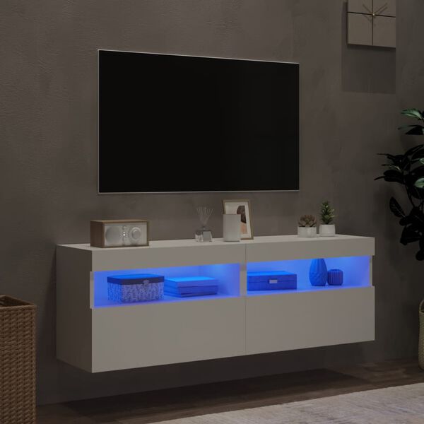 vidaXL Meubles TV muraux avec lumi&egrave;res LED 2 pcs blanc 60x30x40 cm