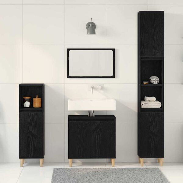 vidaXL Ensemble de mobilier de salle de bain 3 pcs Ch&ecirc;ne noir